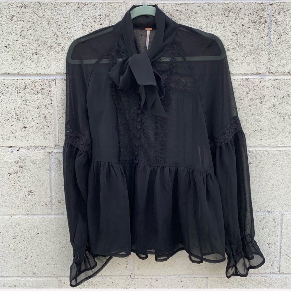 ⭐️FREE PEOPLE black see through longsleeve blouse